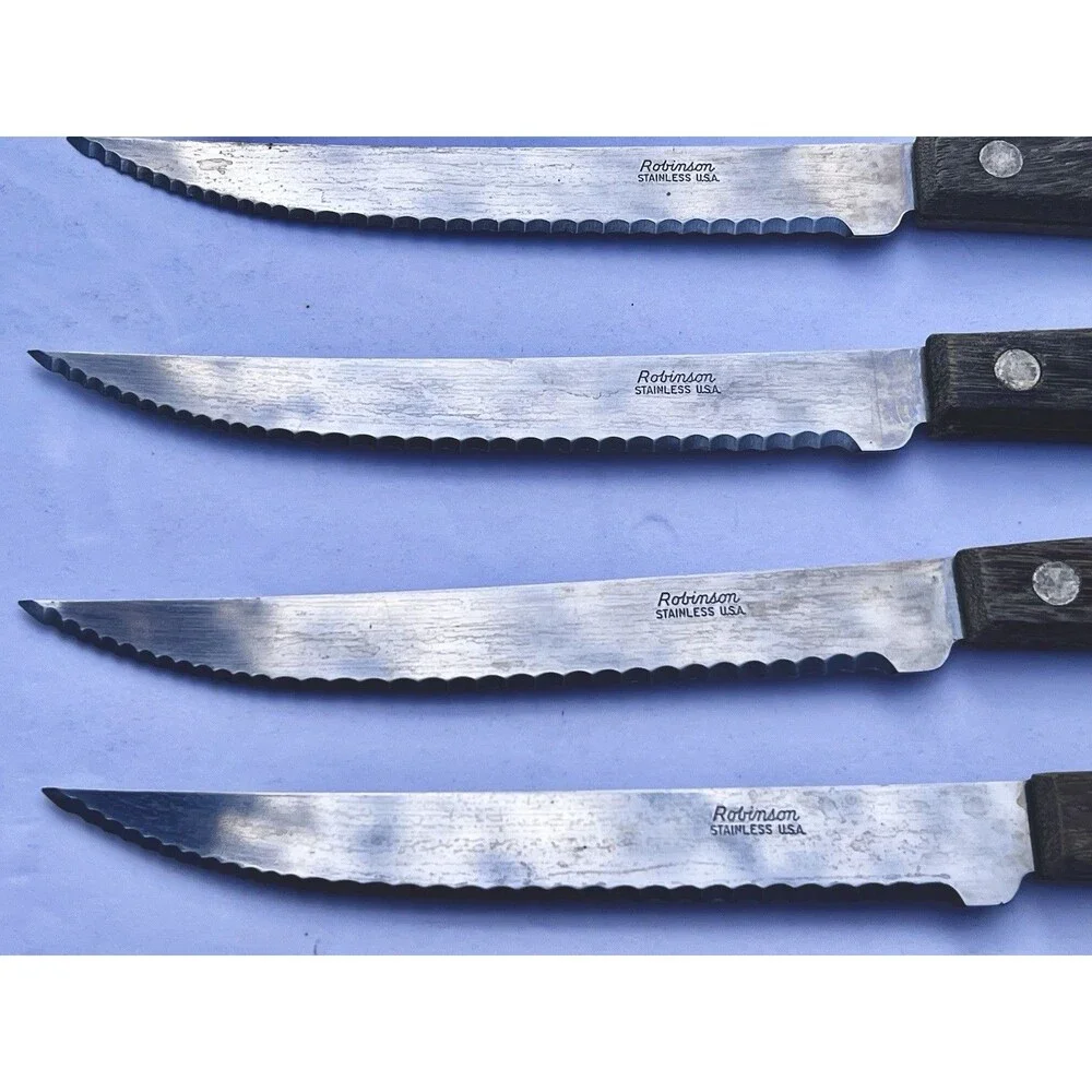 Vintage 1960s  Robinson Stainless USA Steak Knife Set of 4 Serrated Knives